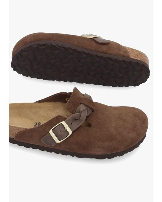 Birkenstock Brown Boston Braided Carafe Suede Leather Clogs