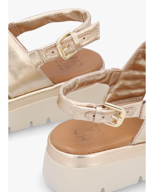 Moda In Pelle White Netty Champagne Leather Chunky Sandals