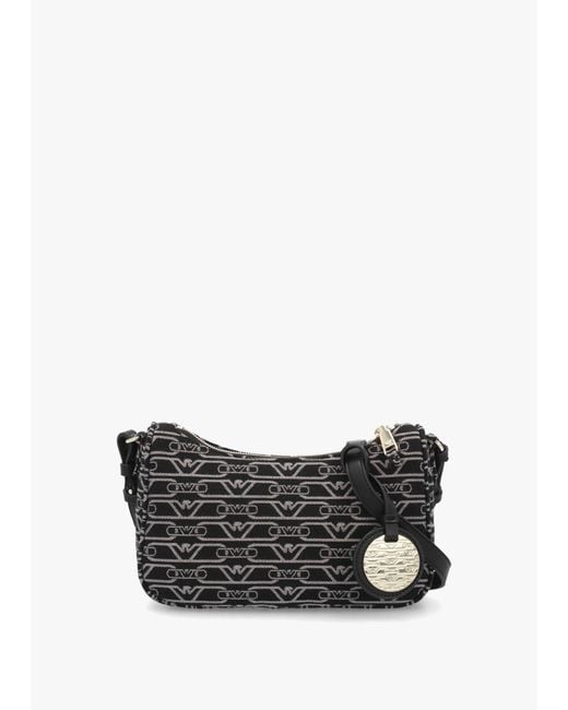 Emporio Armani White Canvas Jacquard Nero Grigio Shoulder Bag
