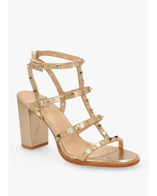 Daniel Natural Pitter Gold Leather Studded Block Heeled Sandals
