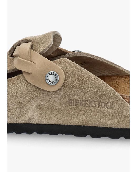 Birkenstock Brown Boston Braided Taupe Suede Leather Clogs
