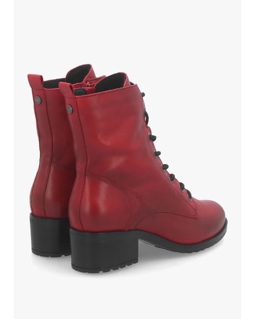 Moda In Pelle Bezzie Red Leather Block Heel Ankle Boots