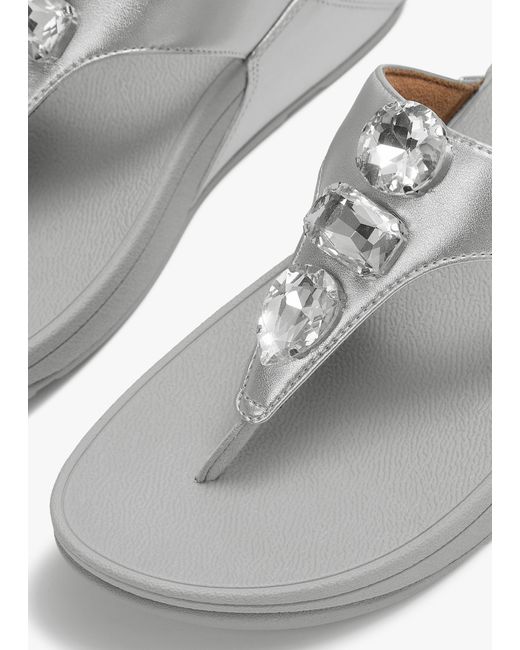 Fitflop White Lulu Ultra Jewel Leather Toe Post Sandals