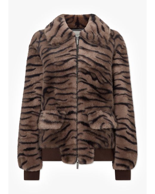 Charlotte Simone Brown Ginger Tiger Faux Fur Bomber Jackets