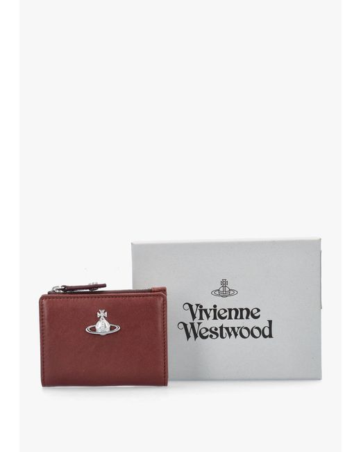 Vivienne Westwood Red Slim Flap Chestnut Leather Card Holder