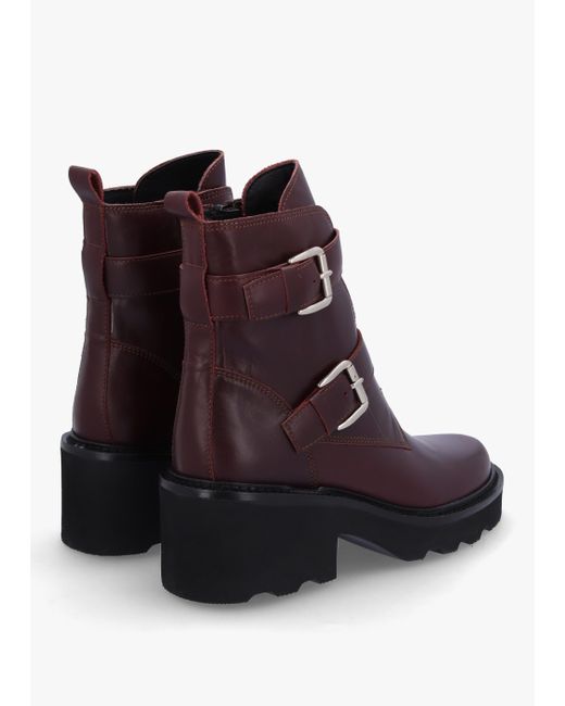 Alpe Brown Arose Burgundy Leather Double Buckle Ankle Boots
