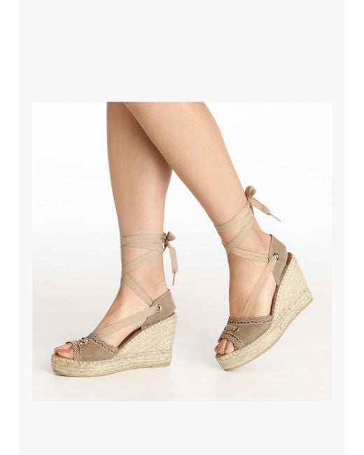 Daniel Natural Ilazer Beige Suede Laser Cut Edge Ankle Tie Wedge Espadrilles