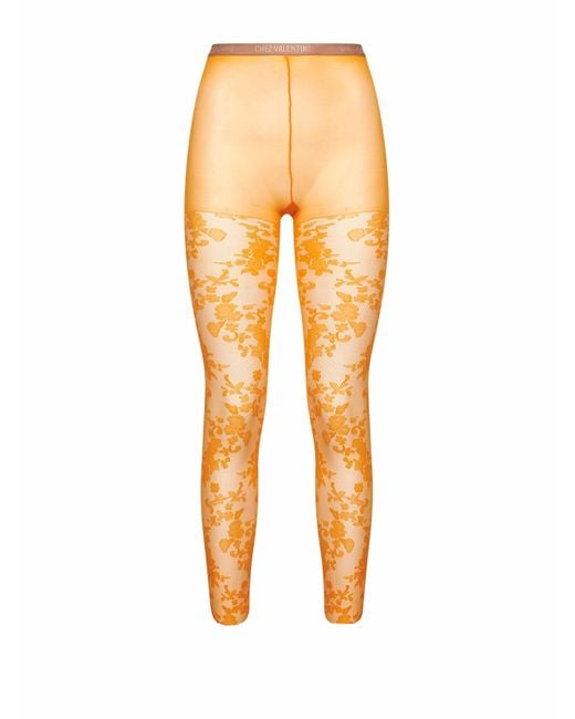 Valentino Orange Lycra Lace Tights