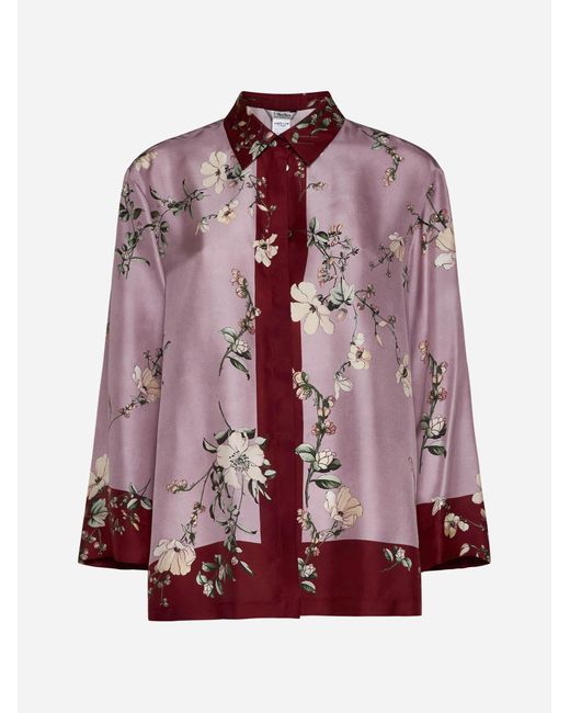 Max Mara Purple Fashion Print Silk Shirt
