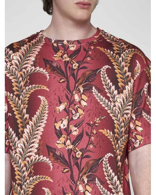 Etro Red Foliage Print Cotton T-shirt for men
