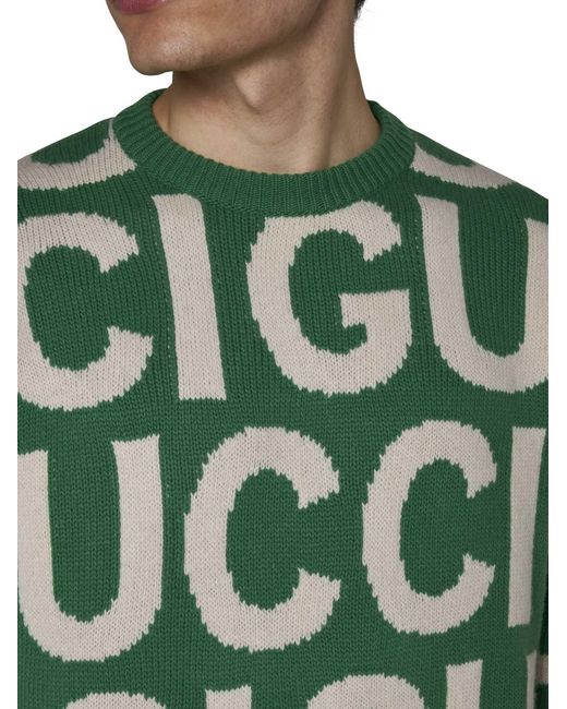 Gucci Green Logo Motif Wool Sweater for men
