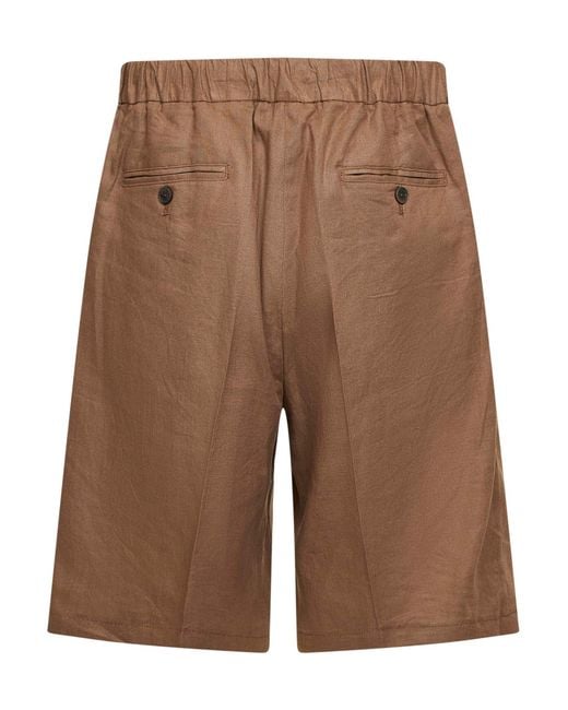 Hevò Brown Taupe Linen Blend Torre Lapillo Bermuda Shorts for men