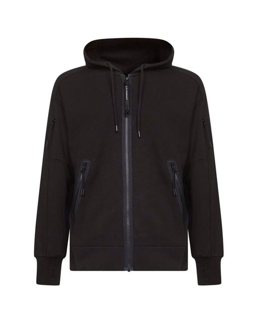 C P Company Black Diagonal Raised Fleece Zip-Up Hoodie for men