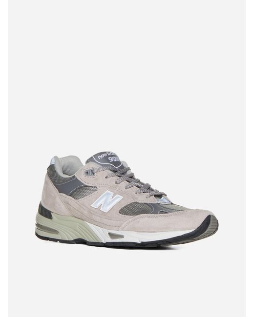New Balance White 991 Suede, Leather And Mesh Sneakers for men