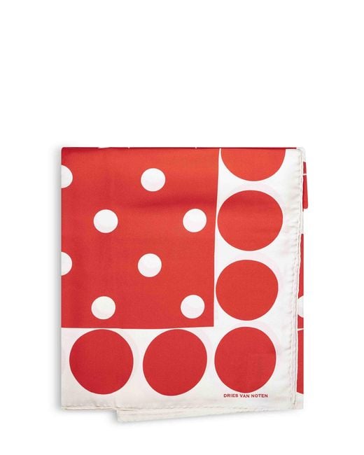 Dries Van Noten Red Polka Dot-Print Silk Square Scarf