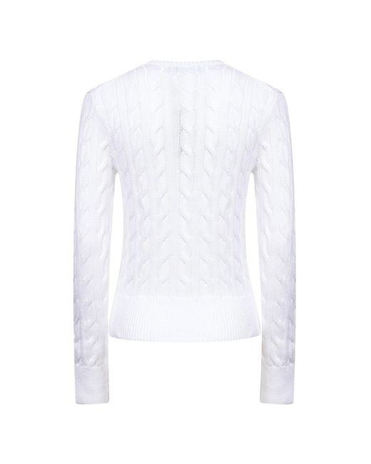 Polo Ralph Lauren White Cable-Knit Cotton Crewneck Cardigan