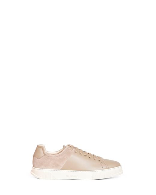 Ferragamo Natural Leather And Suede Clayton Low-Top Sneakers for men