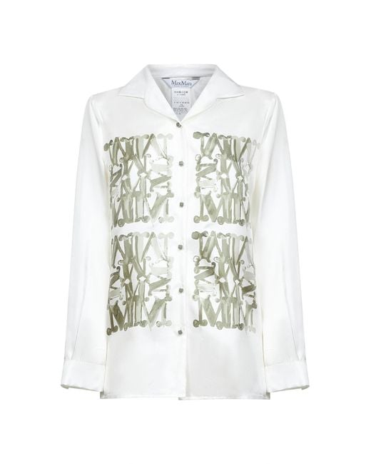 Max Mara White Sage Printed Silk Twill Nabil Shirt