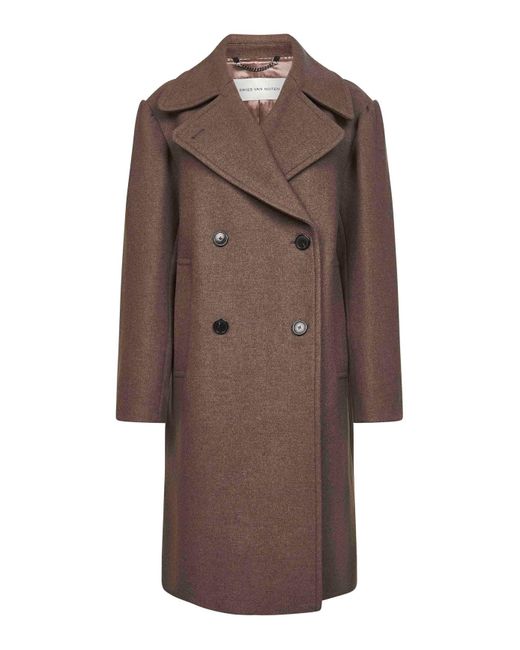 Dries Van Noten Brown Wool Blend Double-Breasted Coat