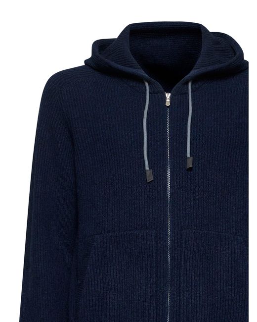 D 40 Blue Hooded Zip-Up Sweatshirt for men