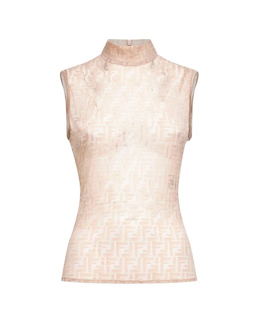 Fendi Natural Ff Stretch Lace Sleeveless Top