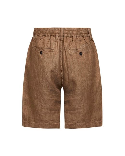 Mc2 Saint Barth Brown Herringbone Linen Sebastian Bermuda Shorts for men
