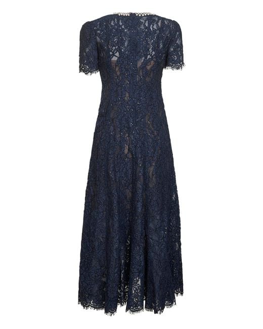 Self-Portrait Women's Blue Sequin Floral Lace Embellished Midi Dress - Main Image