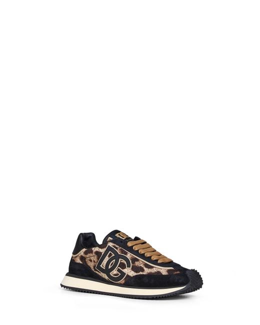 Dolce & Gabbana Black Leo-Print Fabric Dg Cushion Sneakers