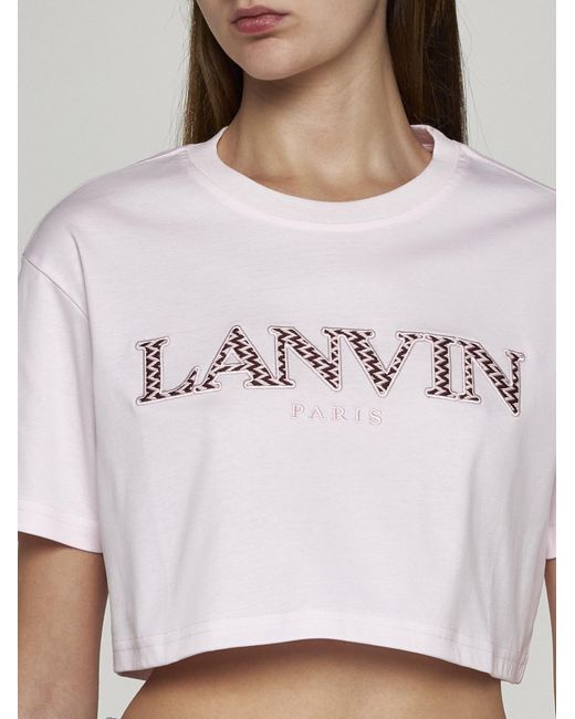 Lanvin Pink Curb Logo Cotton Cropped T-shirt