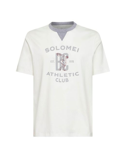 Brunello Cucinelli White Cotton Jersey Printed T-Shirt for men