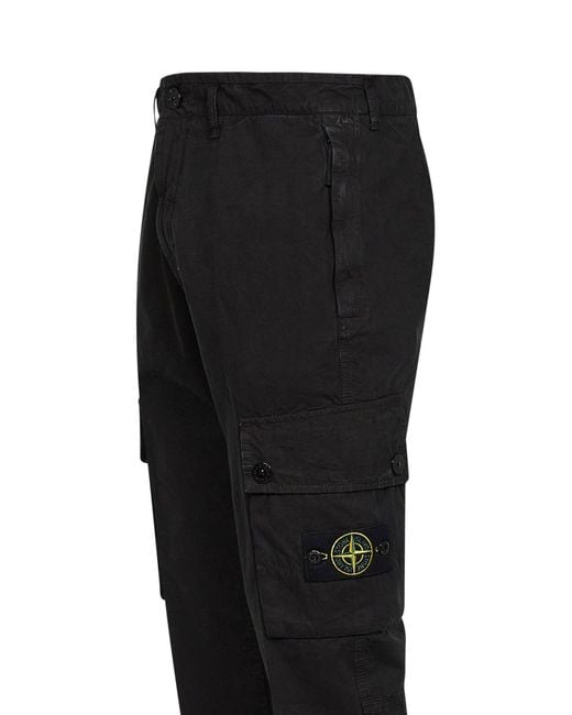Stone Island Black Brushed Organic Cotton Canvas Cargo Trousers for men