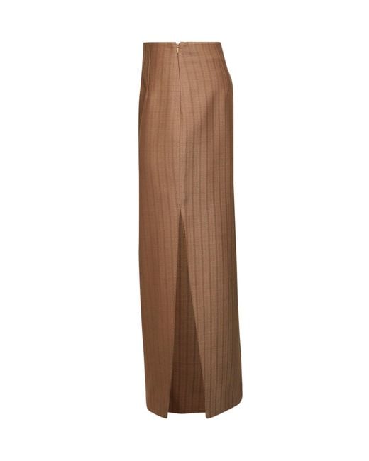 Etro Brown Camel Striped Wool Jacquard Straight Midi Skirt
