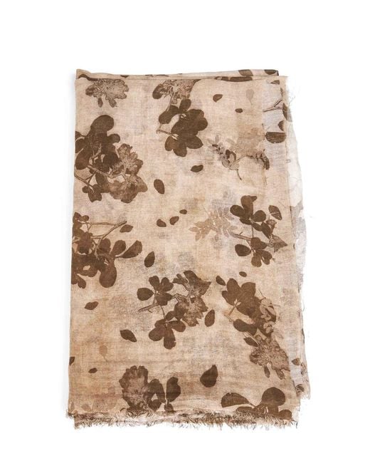 Uma Wang Natural Tan And Floral-Print Cotton Scarf
