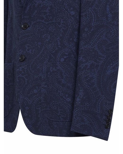 Etro Blue Paisley-Pattern Seersucker Jersey Single-Breasted Jacket for men