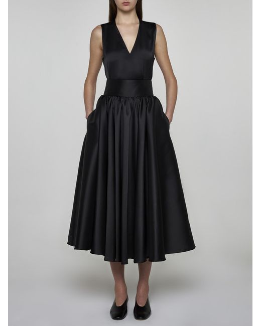 Blanca Vita Black Granoturco Satin Midi Skirt