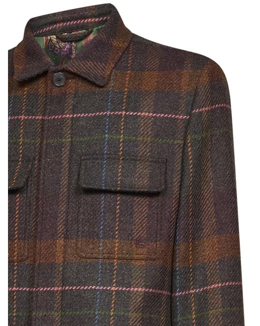 Etro Brown Check Madras Overshirt for men