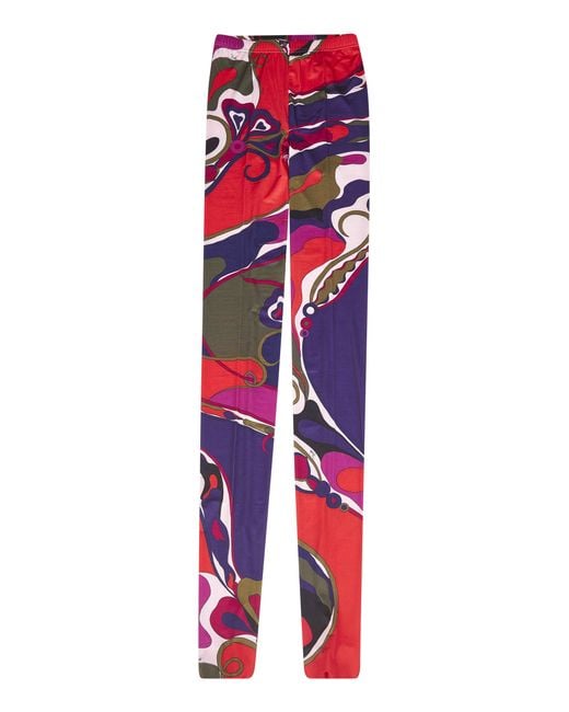 Emilio Pucci Red Orchidee Print Stretch Nylon Tights