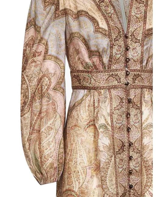 Zimmermann Natural Tapestry-Print Linen Wanderlust Midi Dress
