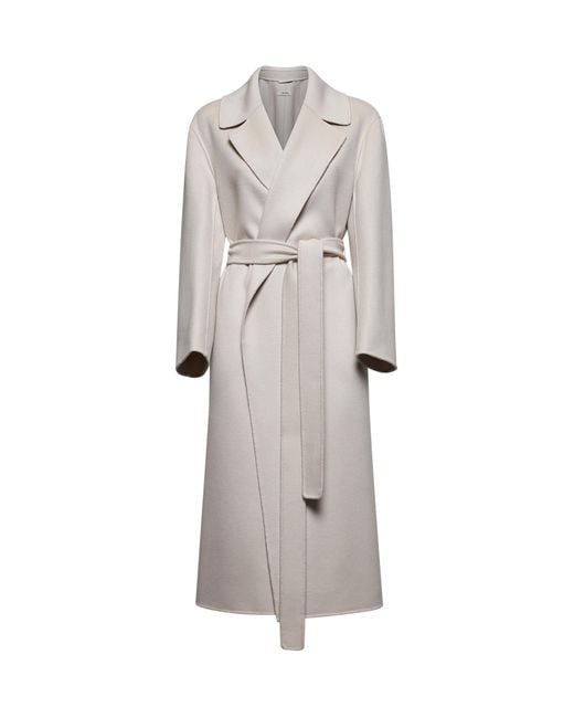 Max Mara White Wool Livia Wrap Coat