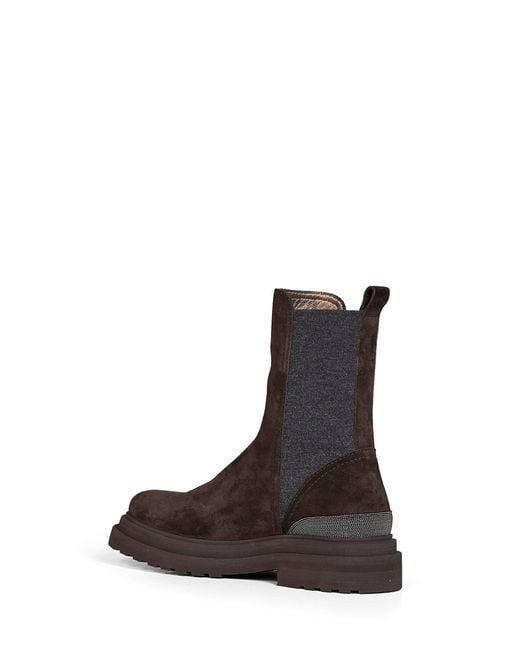 Brunello Cucinelli Brown Pepper Suede Ankle Boots With Precious Detail