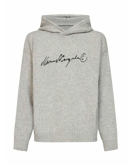 MM6 by Maison Margiela Gray Melange Wool Blend Knit Hoodie With Signature for men