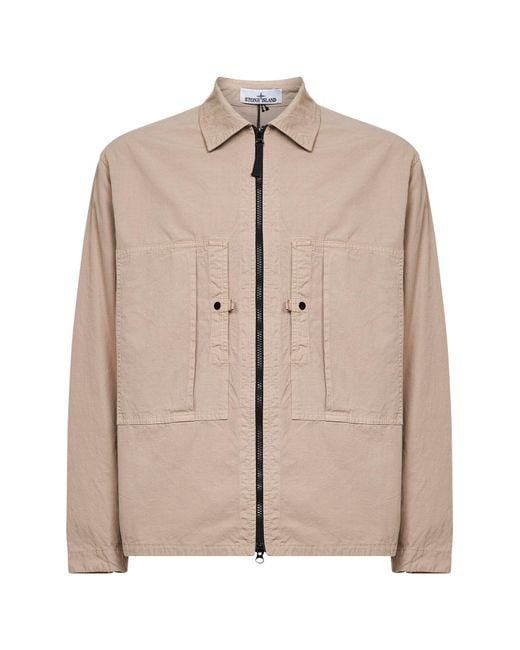 Stone Island Natural Desert Mercerized Organic Cotton Ripstop Overshirt for men