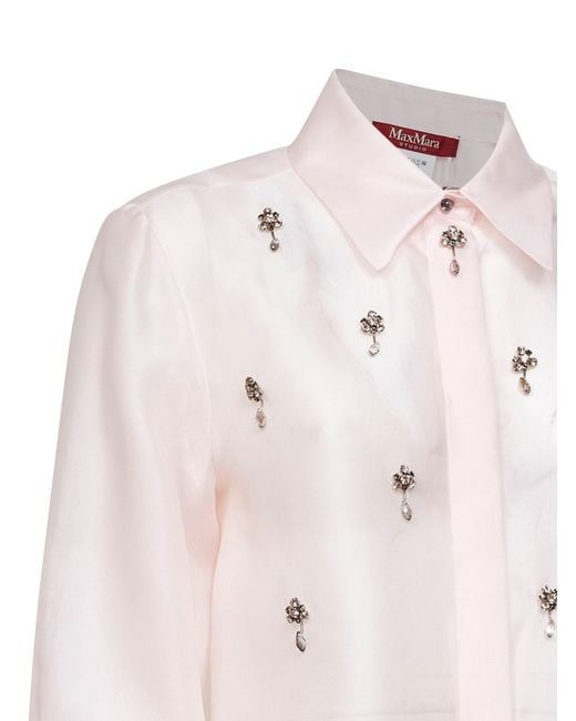 Max Mara White Silk Organza Mseagi Embroidered Shirt