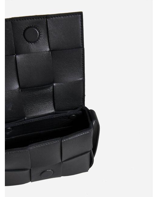 Bottega Veneta Black Mini Cassette Intreccio Leather Bag