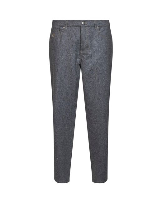 Brunello Cucinelli Gray Medium Virgin Wool Flannel Five-Pocket Trousers for men