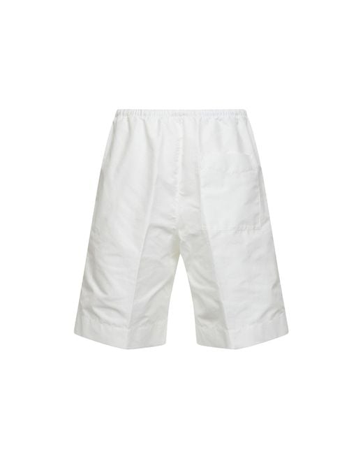 Bottega Veneta White Chalk Cotton Poplin Pleated Bermuda Shorts for men