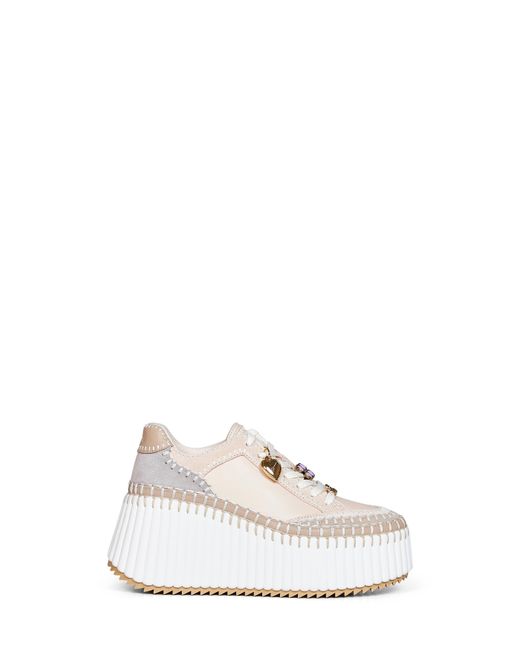 Chloé White Dove Nama Wedge Sneakers