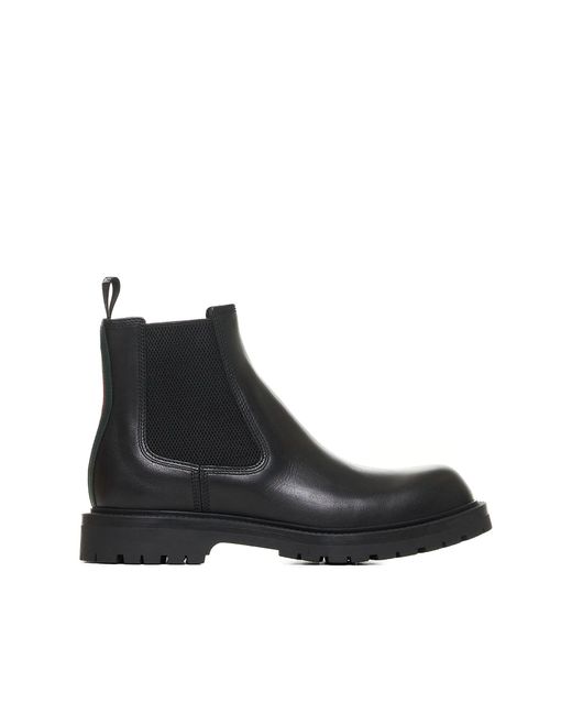Gucci Black Web-Detail Leather Chelsea Boots for men