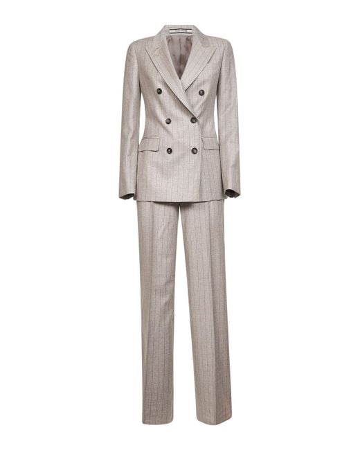 Tagliatore White Pinstripe Virgin Wool Paris Suit