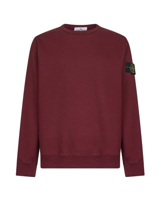 Stone Island Red Burgundy Brushed Organic Cotton Crewneck Sweatshirt for men